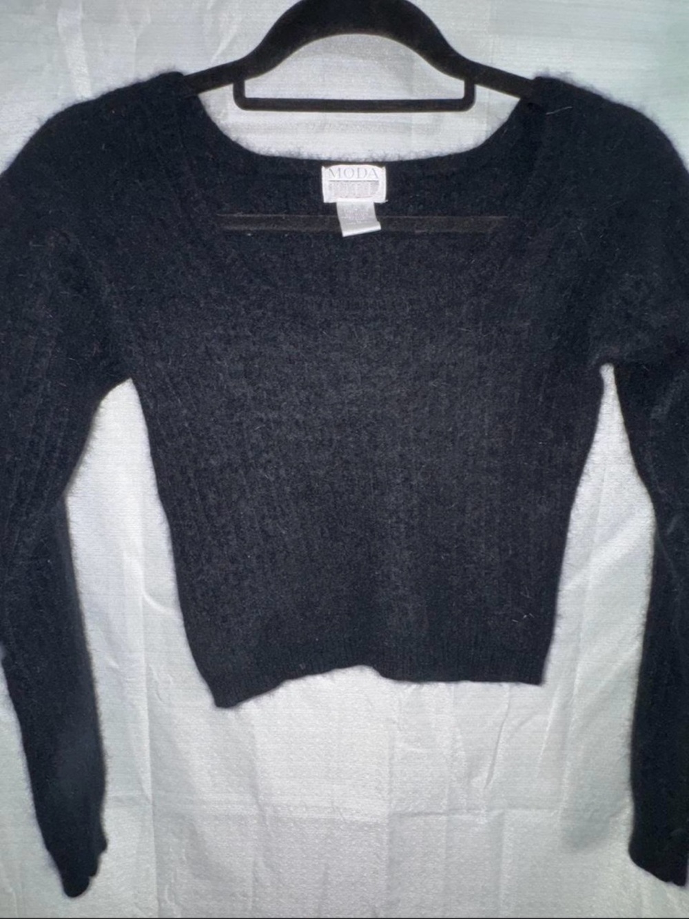 Moda Black Scoop Neck rabbit fur mix sweater